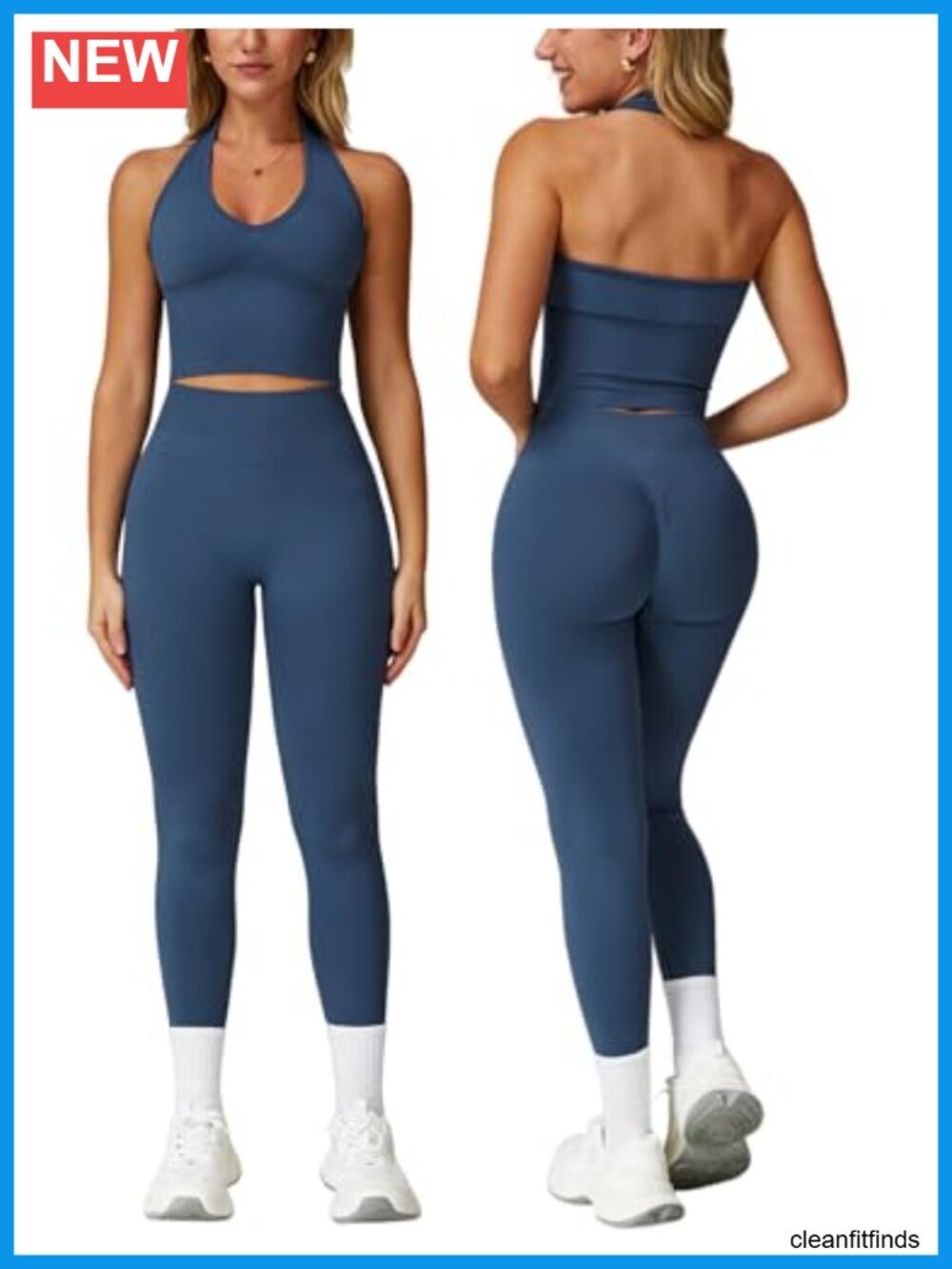 2-Piece Seamless Halter Tank Top & Scrunch Butt Lifting Leggings Set